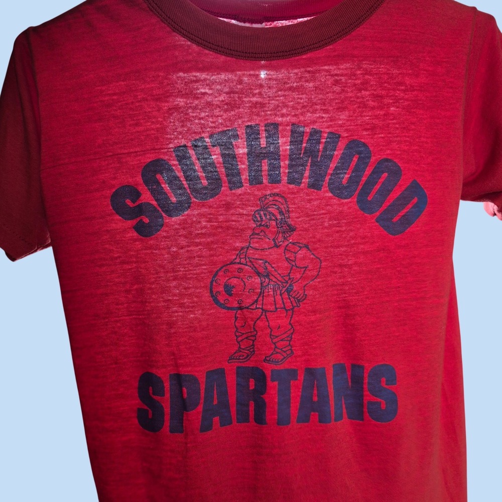 Vintage 80s Sportswear Shirt M (Fit XS) Paper Thin Red Southwood Spartans